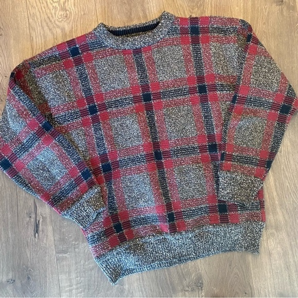 Vintage Chunky Square Red Gray Oversized Grandpa Sweater XXL - Picture 1 of 5